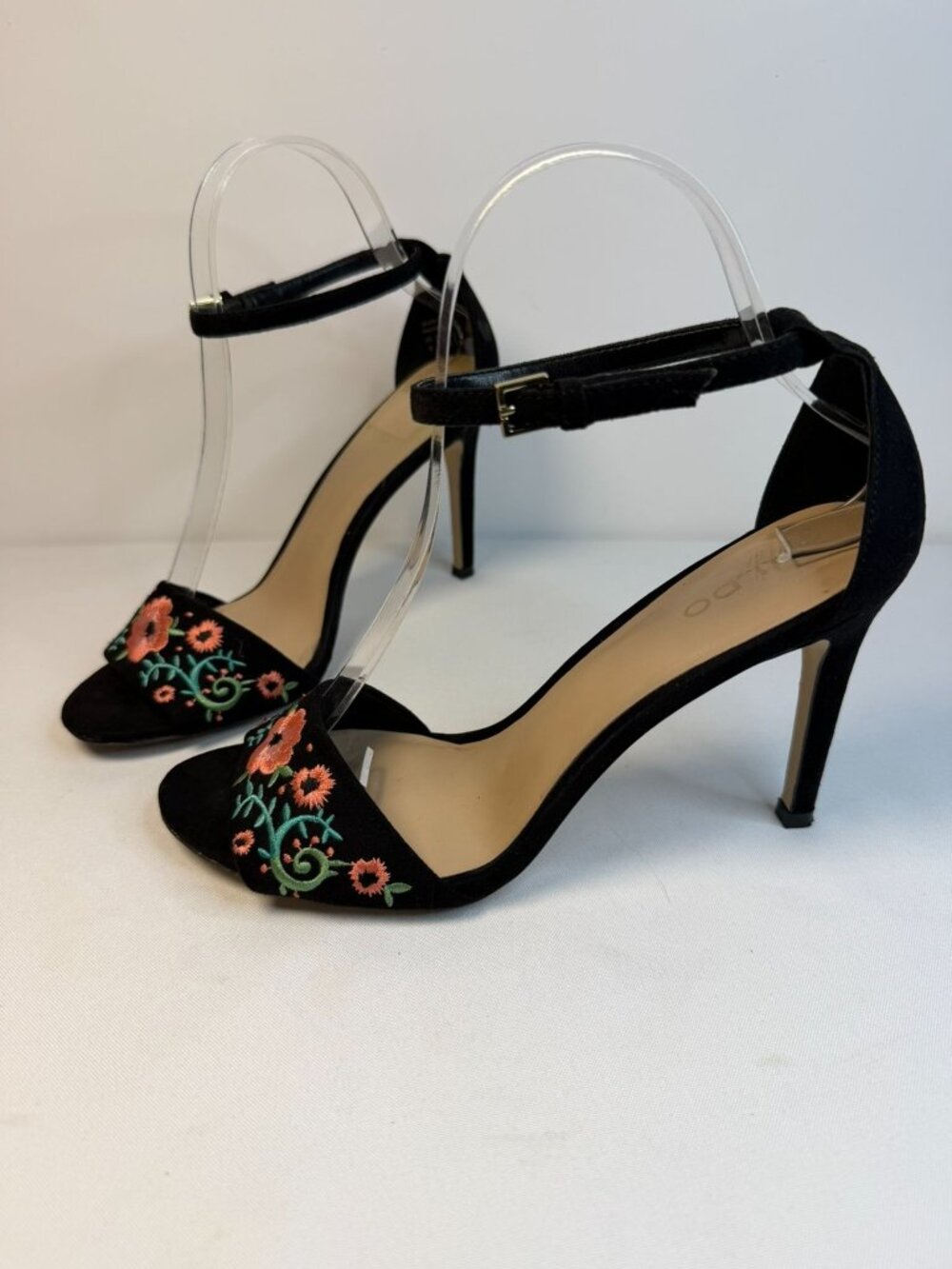 Aldo Licona Floral Heel Sandals Women Size 8 Black Formal Dressy Stiletto Shoes